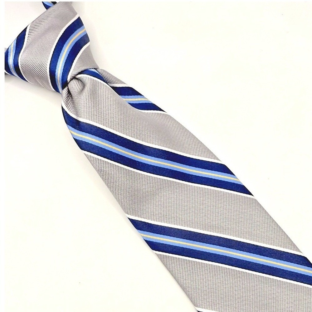 Chaps Repp Necktie Men OS Silver Blue Striped Silk Classic Handmade Business